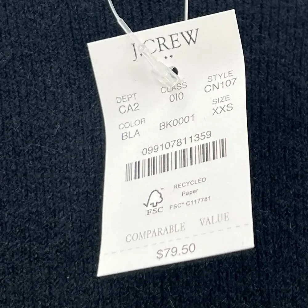 J. Crew Women's Cotton-Blend Knit Crew-Neck Sweater Black Size XXS/XS NWT